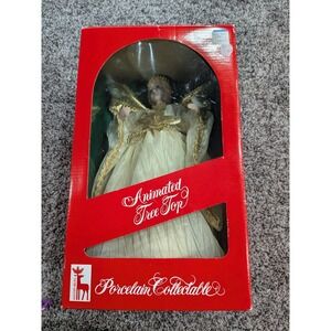 Porcelain‎ 14-Inch Gold Animated Angel Treetop Tested Works With Slight Delay